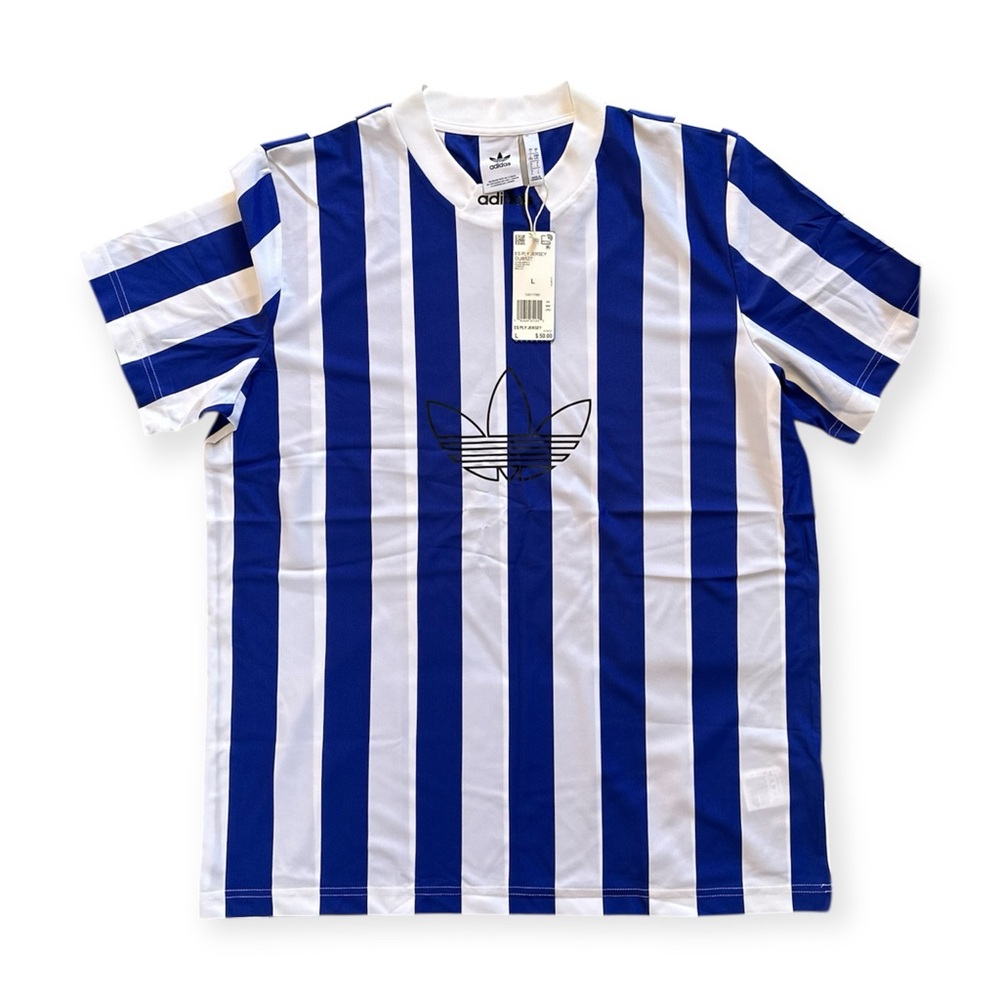 Adidas Men’s ES PLY Jersey Shirt Blue Striped White Size Large